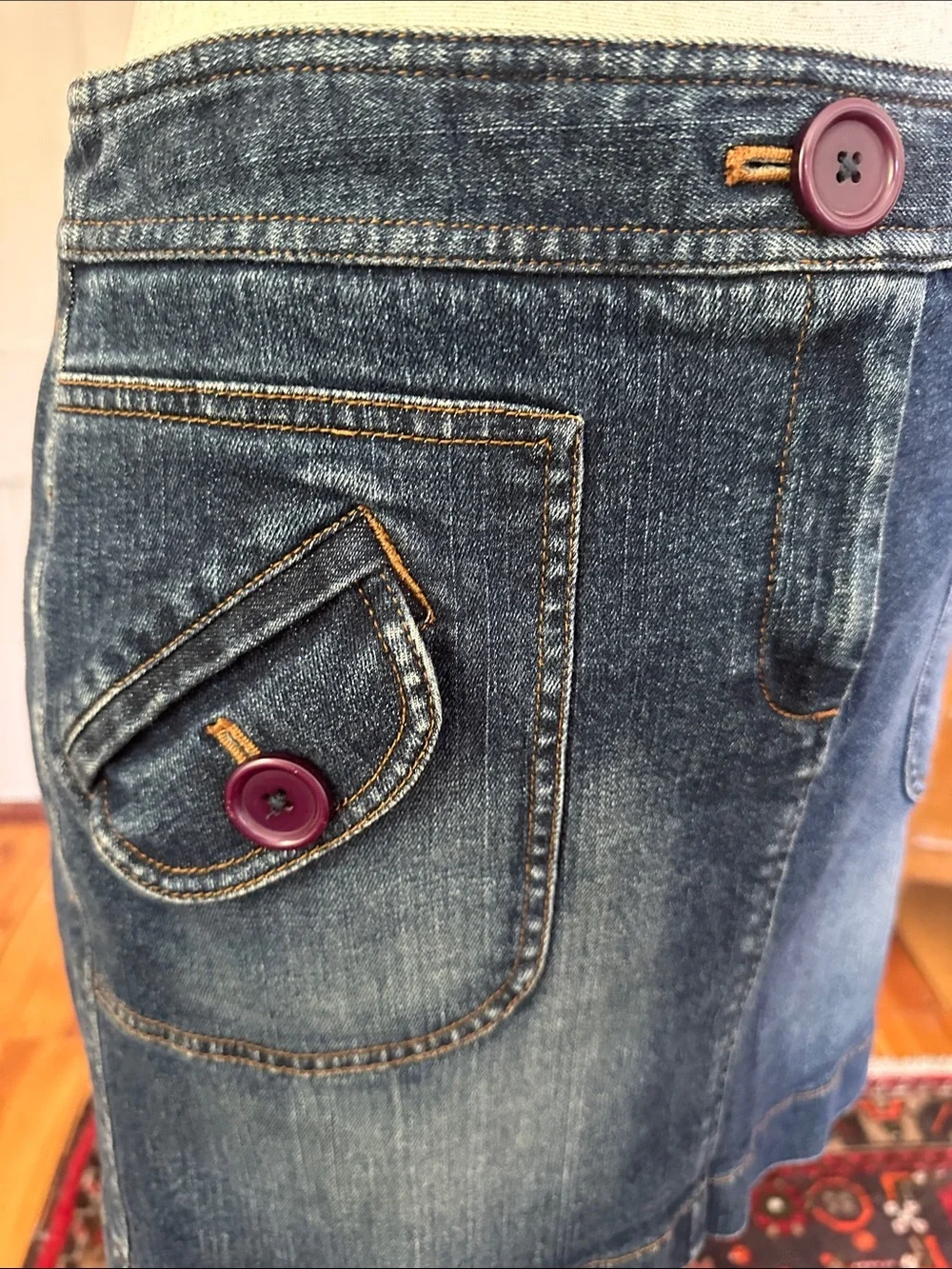 LOFT Mod Denim Mini Skirt with Button Pocket Details